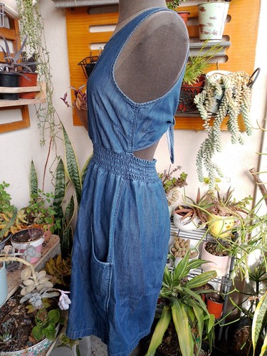 GAP 1969 Womens XSmall Dress Denim With Pockets Cutout Tie Back Midi Casual - Picture 6 of 14