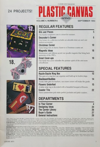 Plastic Canvas Corner Magazine Patterns September 1993 By Leisure Arts b8 - Picture 2 of 3
