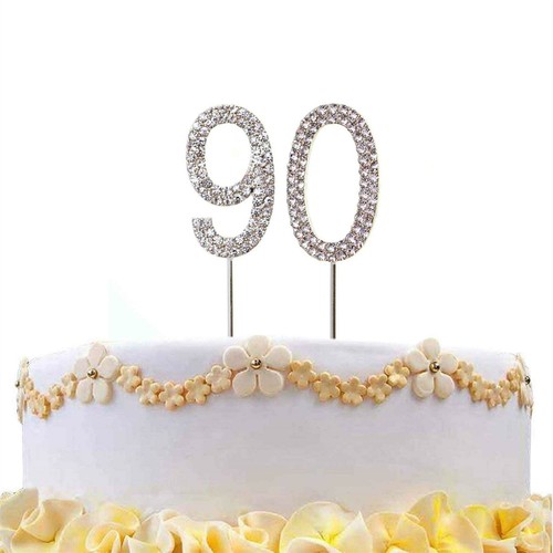 Number 90 Silver Sparkley Diamond Cake Topper Birthday Party Table Decorations - Picture 2 of 4
