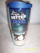Tervis Tumbler Drinking Cup With Lid 24 Oz. " LIFE IS BETTER ON THE BEACH "