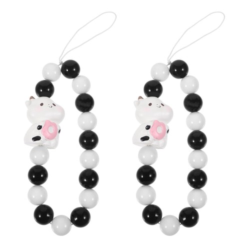 2 Pcs Cartoon Cow Lanyard Wrist Strap for Phone Case Beaded Cellphone - Zdjęcie 7 z 12