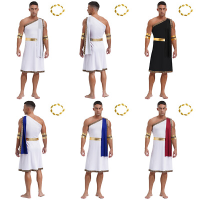 Men's Toga With Headwear Philosopher Dresses Vintage Dress Up Tunic Robe Roman