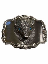 VTG Buffalo Bison Belt Buckle 3D Western Native American Silver Tone Fancy