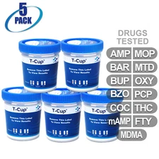 NEW Mintegrity Drug Test 13-Panel T-Cup Urine Home Kit 5-Pack #MI-TDOA-6135F