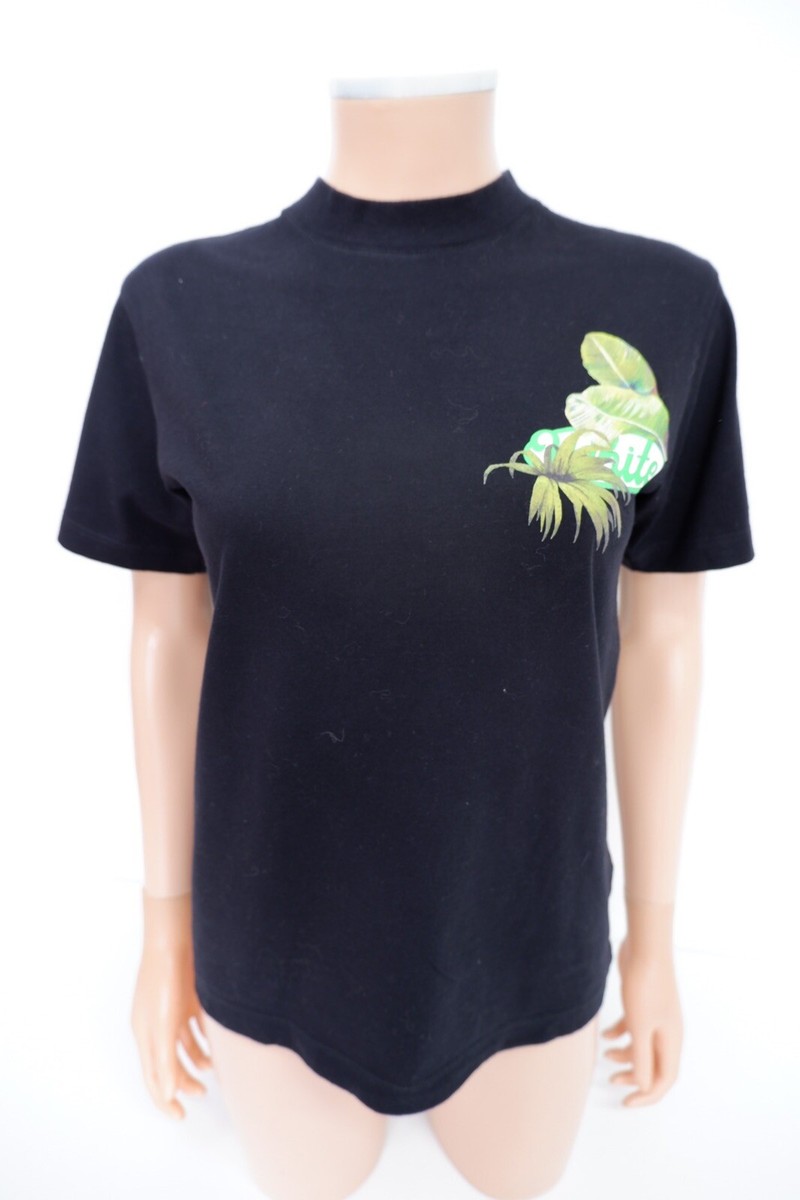 green and black off white shirt