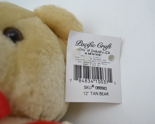 Pacific Craft Jointed Teddy Bear Plush 12” Red Bow Beige Tan Brown NOS - Picture 8 of 8