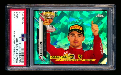2020 Topps Chrome Sapphire F1 #155 Charles Leclerc RC Aqua Refractor 65/99 PSA 9