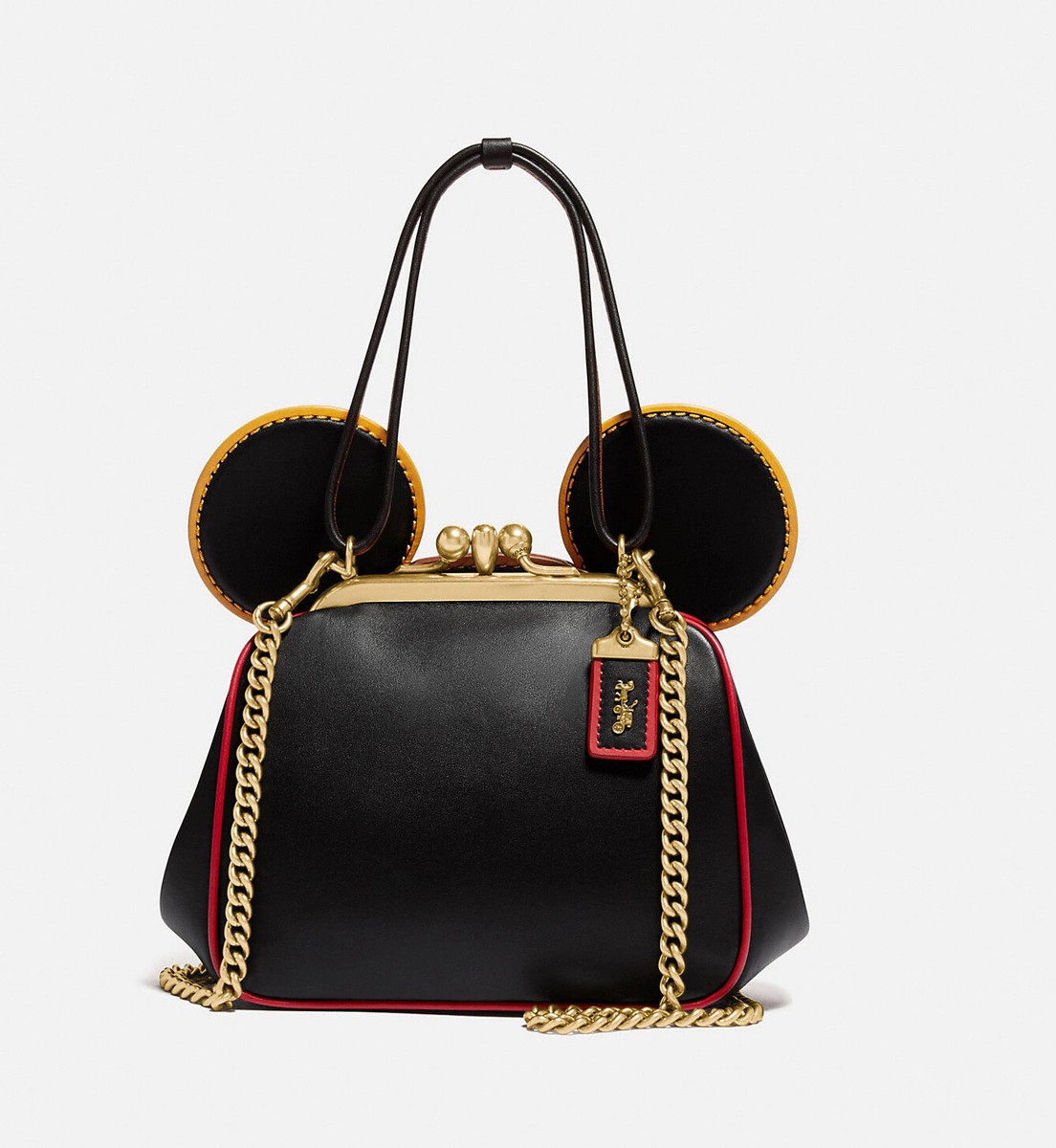 COACH DISNEY MICKEY MOUSE X KEITH HARING BLACK LEATHER KISSLOCK