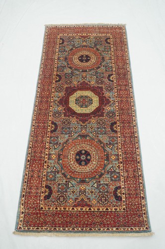 3 x 6 ft Blue Turkish Mamluk Fine quality Hand knotted Medallion Runner Rug - Picture 2 of 14