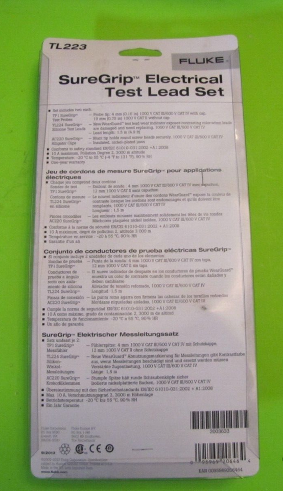 Fluke TL223 SureGrip Electrical Test Lead Set New In Box