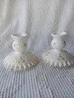 VINTAGE FENTON ART GLASS CANDLE HOLDERS VIOLETS IN THE SNOW WHITE MILK GLASS