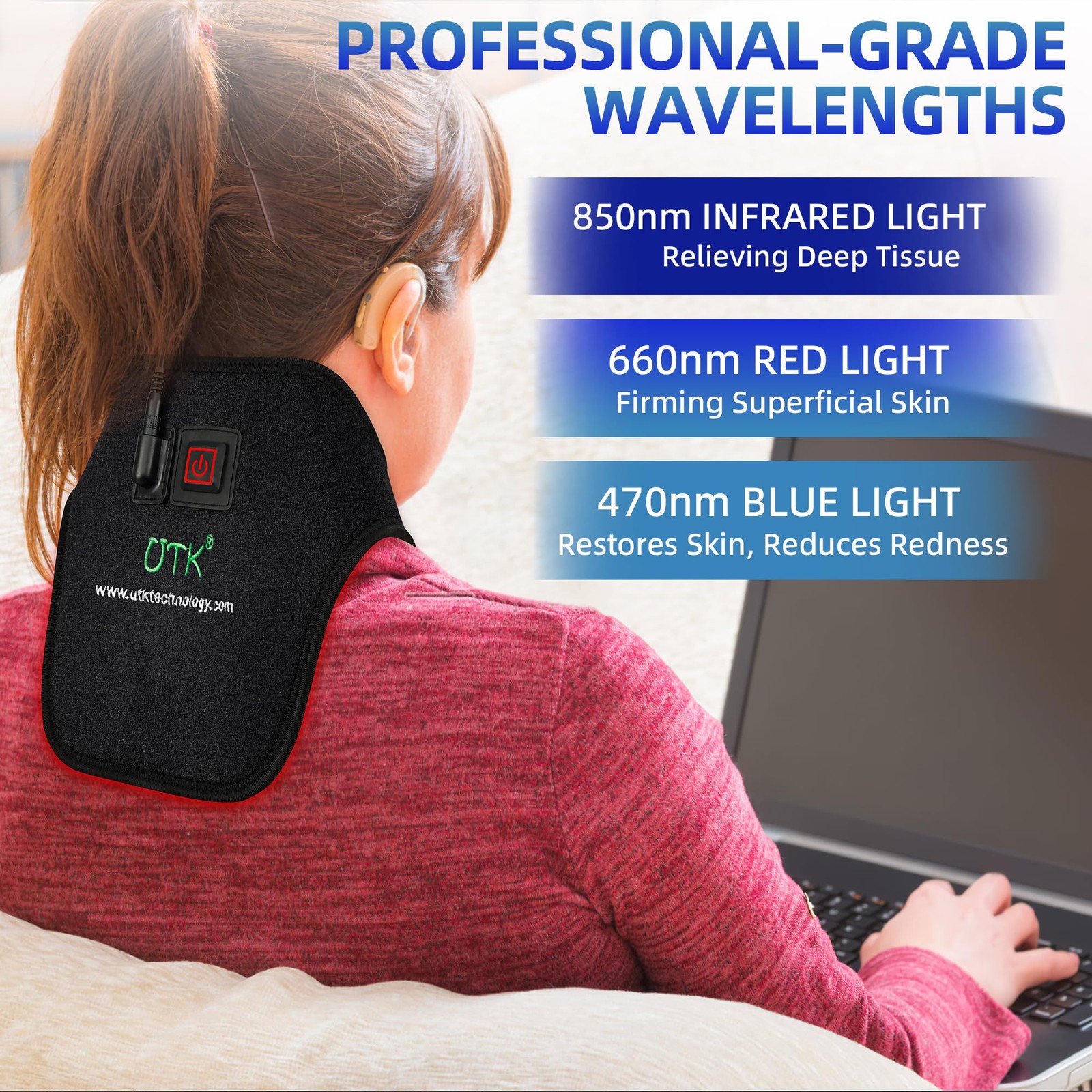 Blue & Red Light Therapy for Neck, 660 & 850nm Near Light Therapy Neck Wrap B...