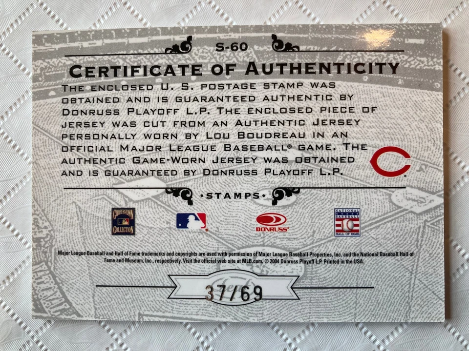 Camiseta deportiva Leaf Century Collection Lou Boudreau Indians GU 2005 sello S-60 37/69 Foto 2 de 2