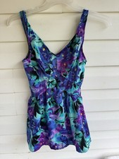 Vintage Westbound Beach Women’s Floral Swim Dress Size 10 USA Made Blue Purple