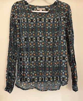 ESPRIT Women s Cotton Blouse. Blue Floral Pattern. Size 6.