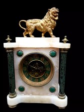 Antique Clock French Alabaster Brocot Movement Victorian Mantel Clock