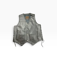 Tennessee Leather Inc Motorcycle Vest Mens 44 Black Genuine Leather Biker Lace