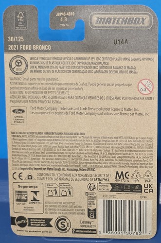 2025 MATCHBOX 2021 Ford Bronco Green 30/125 Metal Parts NEW '21 - Picture 5 of 5