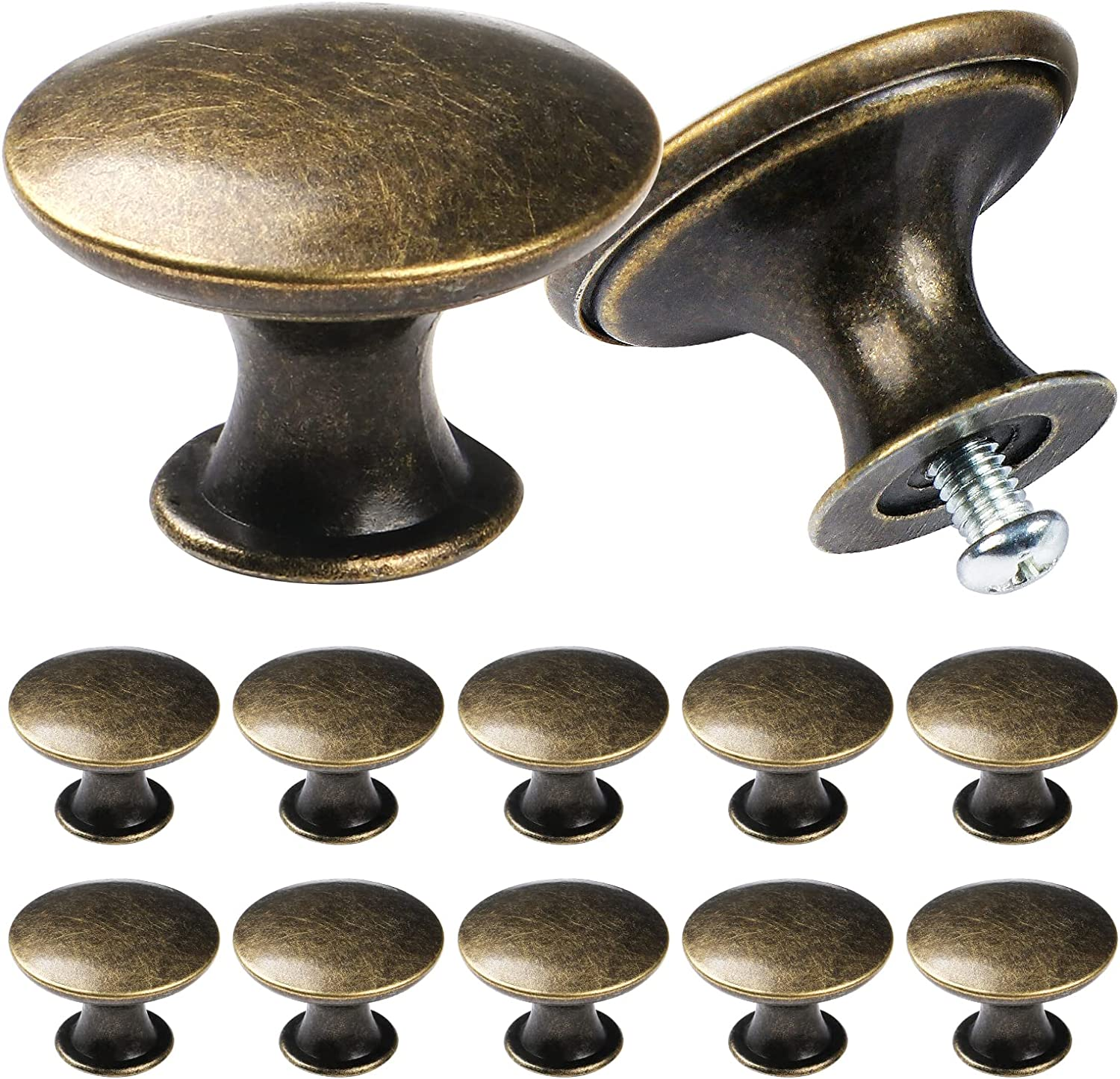 12PCS Vintage Cabinet Knobs Round Drawer Handles Antique Style Bronze Furniture
