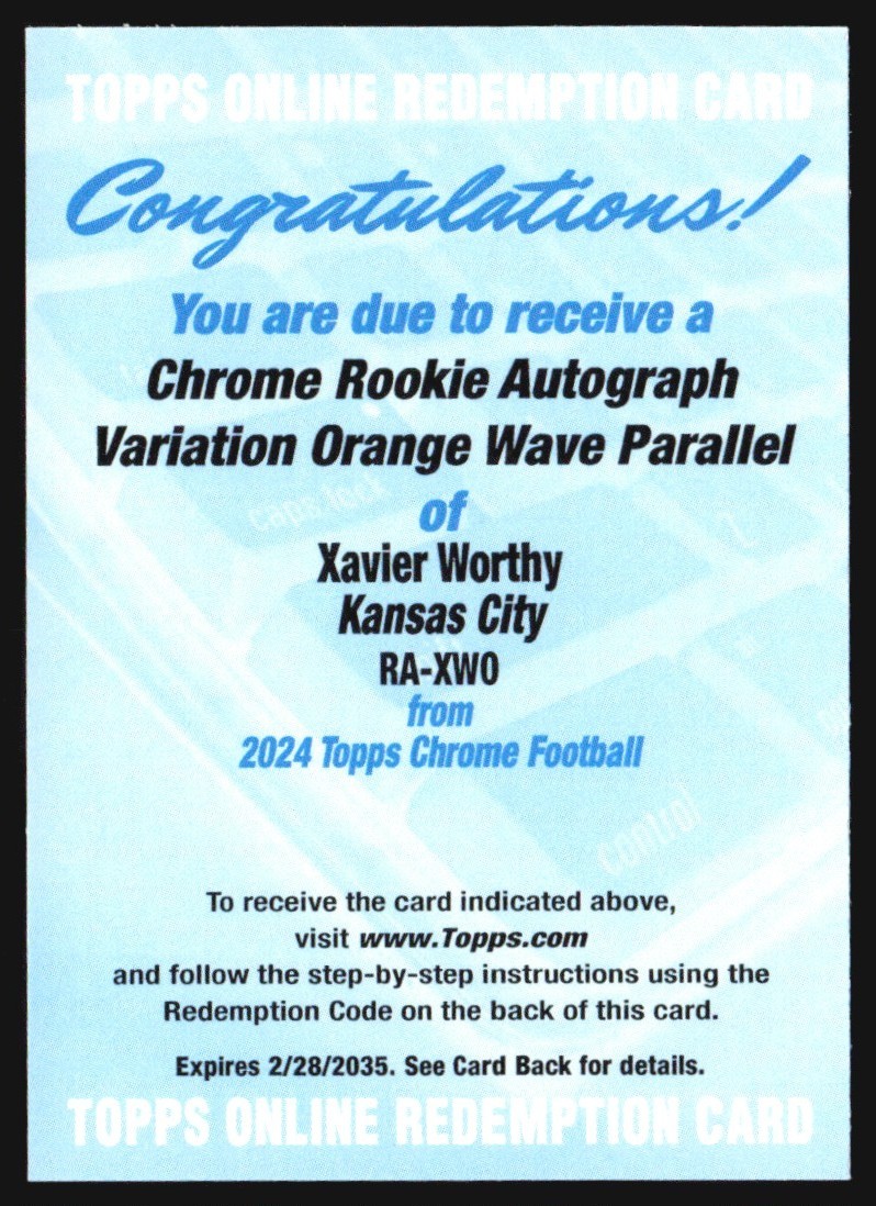 2024 Topps Chrome Orange Wave Variation /25 Xavier Worthy Rookie Auto BG6