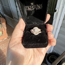 Browns Jewellers 14k Rose Gold Round Diamond Halo Ring Set, Size 7