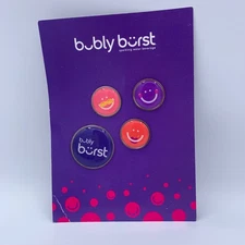 Bubly Burst Sparkling Water NEW set 4 Rare Collectible Promotional Pins Smiley