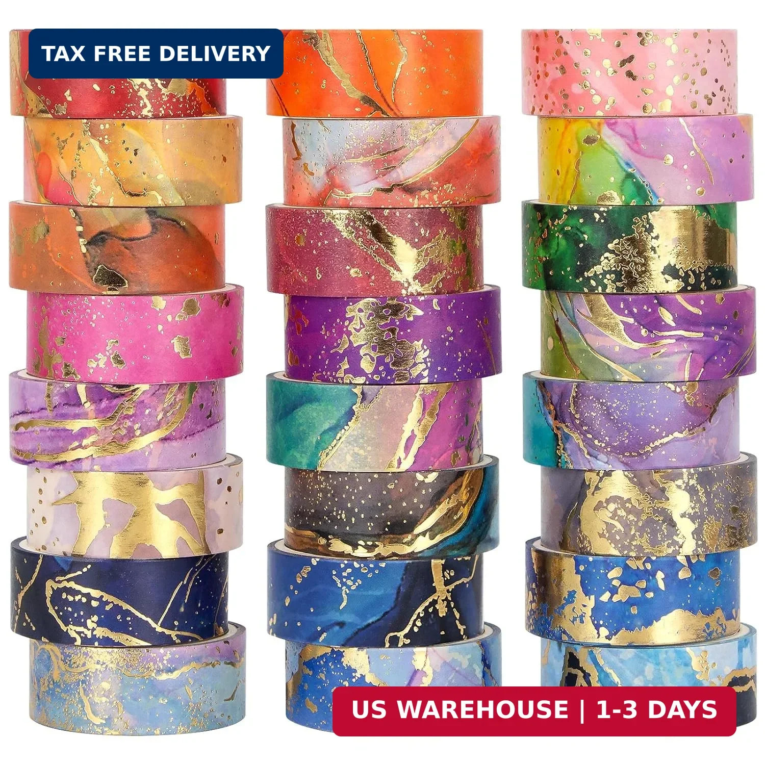 NANYNNU Gold Washi Tape Set - 24 Rolls Metallic Foil Marbling Washi Tape, Decora