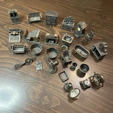 Vintage 1970's Durham Industries Metal Miniatures Lot Of 24 Die Cast Doll House