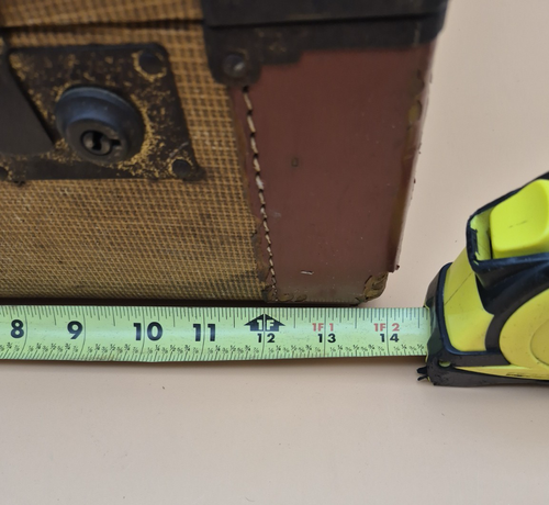 Vintage 1940-50's Small Brown/Tan Tweed/Leather Train/Makeup Suitcase - Picture 8 of 16