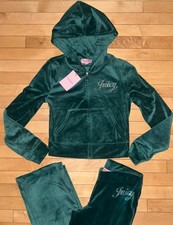 NEW NWT JUICY COUTURE Velour OG Bling Tracksuit Set in Evergreen Size M