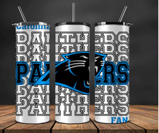 20 oz Carolina Panthers Football Stainless Steel Tumbler  Straw Font / Fan