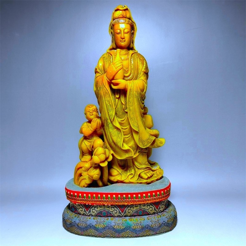 Chinese Shoushan Stone Kwan-yin Guanyin Statue 
