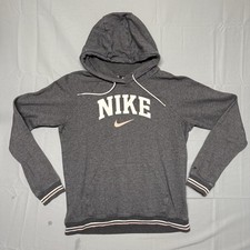 Nike Sportswear Varsity Pullover Hoodie Women Size Small Grey Pink Swoosh BV3973