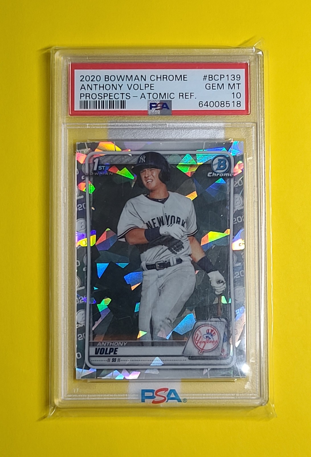 Anthony Volpe  2020 PSA 10  Bowman Chrome Atomic Refractor #BCP139 Gem Mint RC