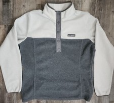 COLUMBIA Women's Pullover Large Fleece Jacket Gray Benton Springs Half Snap Logo