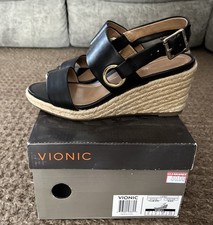 Vionic Tulum Vero Size 6 Black 3 Inch Wedge Heel Sandal New In Box Women  s