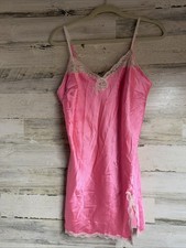Victoria  s Secret Lace Slip Dress Large Pink Lingerie Strappy Satin gold lace