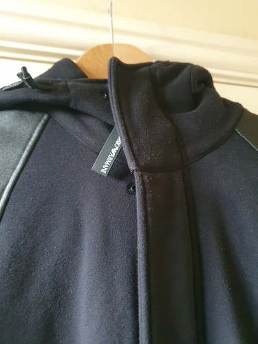 Emporio Armani Men's Black Full Zip Hoodie Sweatshirt XL Faux Leather Sleeves - Picture 3 of 15