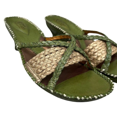 Clarks Artisan NWOB Vintage Olive Green Woven Wedge Heel Sandal Size 7.5 - Picture 4 of 9