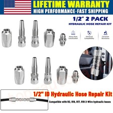 2x Hydraulic Hose Repair Kits - 1/2 ID 2-Wire Hose Reusable Field Repair Fitting