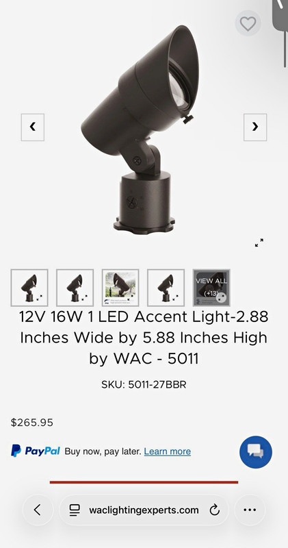 WAC 12V 16W LED Low Voltage Outdoor Accent Spotlight Black 5011-27BBR