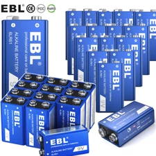 EBL 9-Volt Alkaline Batteries 6LR61 9V-Block  Long Lasting Leak-Proof Lot