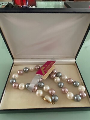 MULTI-COLOR MAJORCA/MALLORCA PEARL NECKLACE GRAY/WHITE/PINK 12MM Pearl CLASP
