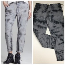 NWT LA'T by L'AGENCE Womens sz 27 Gray Black TIe Dye Print Boyfriend Crop Pant