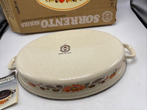 Moneta Sorrento Enamel 12" Oval Italy Floral Orange AP10 MCM Vintage 1970s Box - Picture 5 of 10