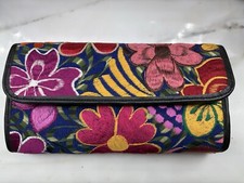 Mexican Embroidered Clutch Bag Colorful Flowers Black Interior Floral