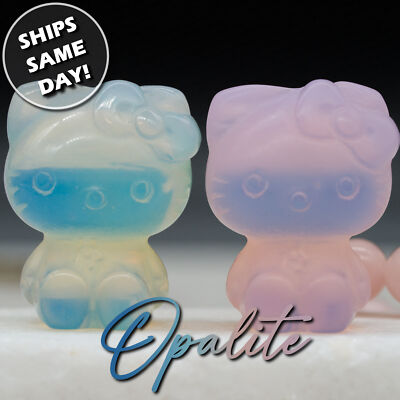 Mini Opal Opalite Crystal Carving Hello Kitty Figurine Anime Cartoon Character
