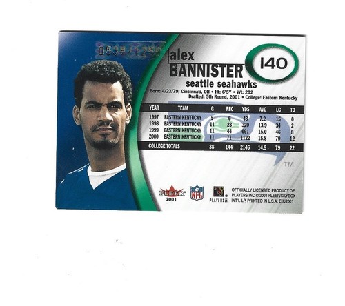 2001 E-X #140 Alex Bannister /1250 RC SEATTLE SEAHAWKS - Picture 2 of 2