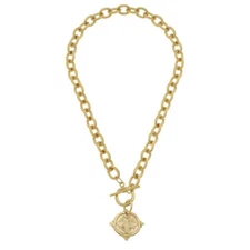 Susan Shaw Gold Bee Intaglio Toggle Chain Necklace 24kt TGP 16" $114 MSRP New!