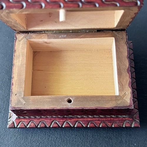 Wooden Trinket Box Polish Poland Red Small Jewelry Hinged 3.5 x 2.5 x 2 Rustic - Picture 8 of 14